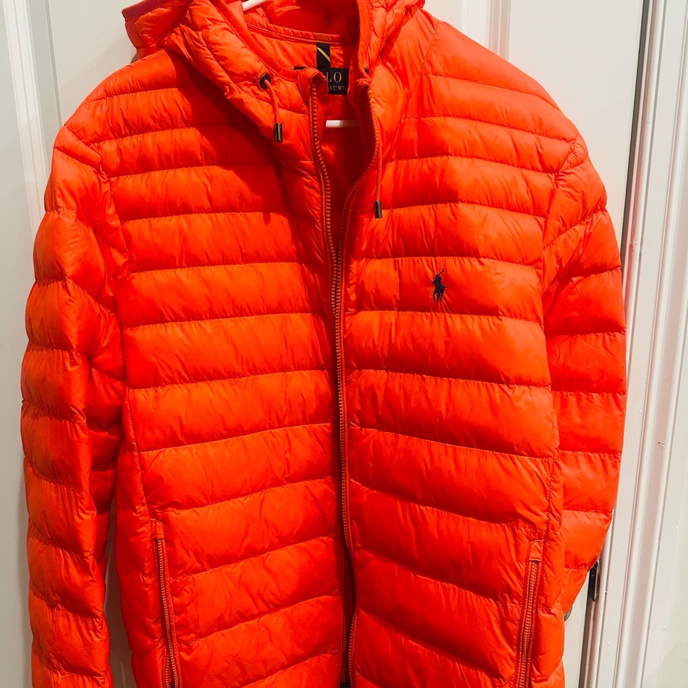 Ralph Lauren Bright Orange Quilted Hooded Puffer Jacket